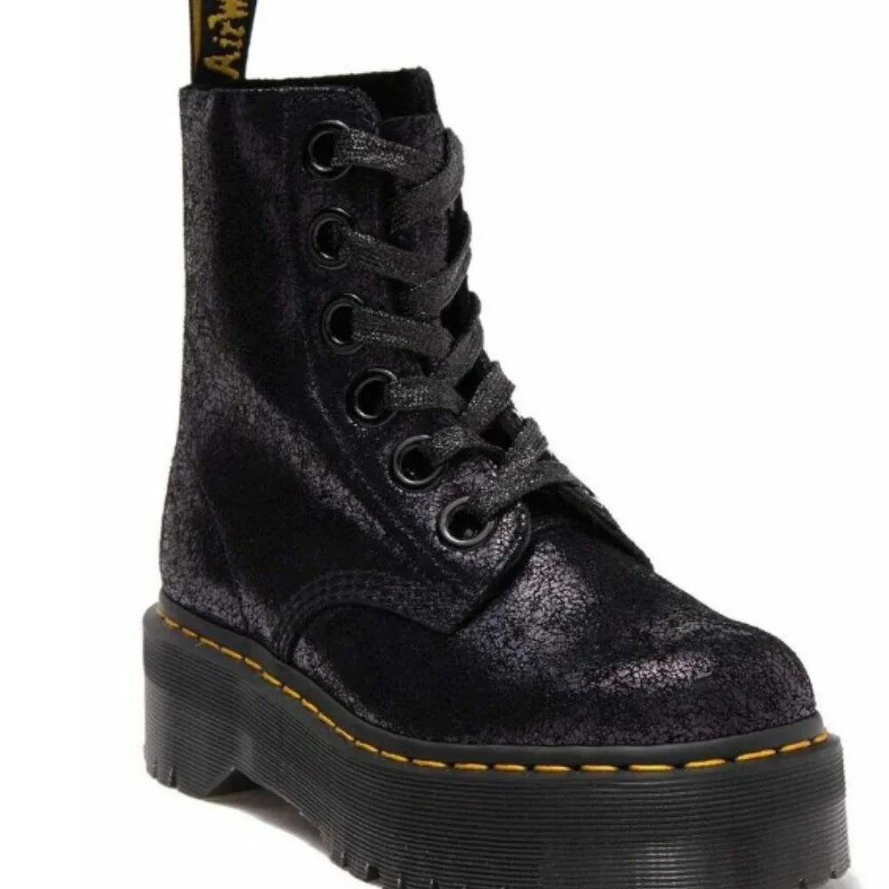 Dr. Martens MOLLY Black Crackle Suede Platform Women 6-Eye Boots Great Reviews